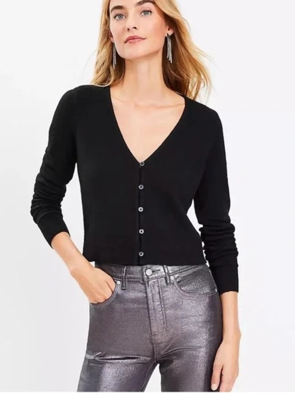 LOFT Black V-Neck Cardigan